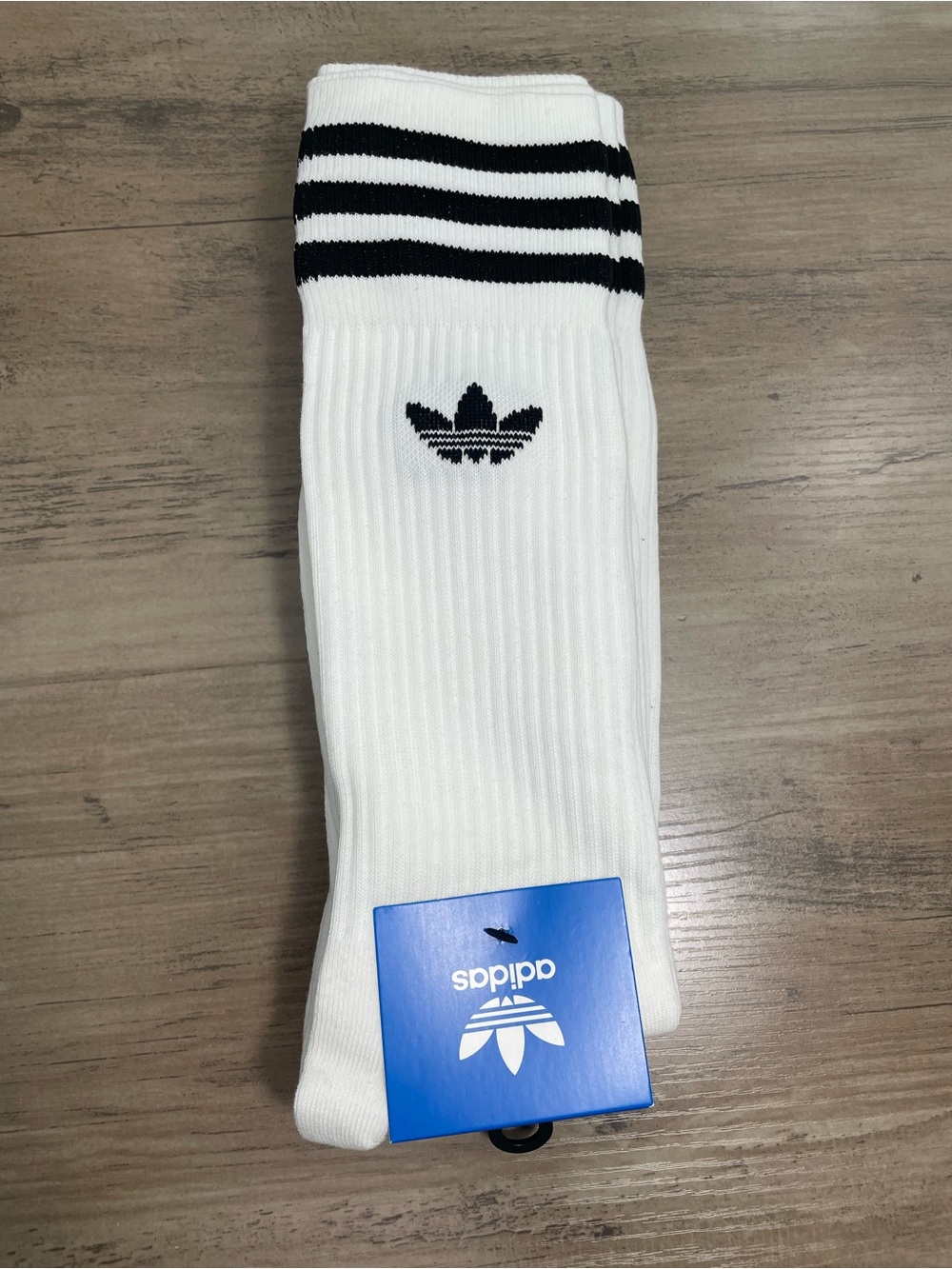 adidas White Crew Athletic Socks with Black Stripes and Trefoil